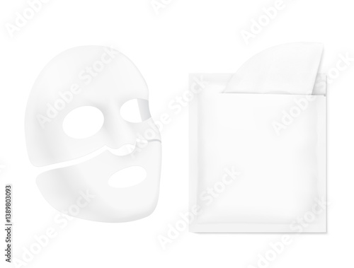 Facial upper lower cosmetic mask mockup with sachet mockup.Vector illustration isolated on white background. Can be use for template your design, presentation, promo, ad. EPS10.
