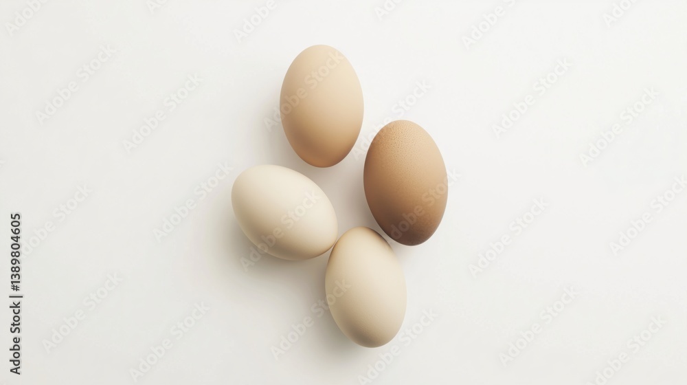 Minimalist Top View of Brown and White Eggs on Light Background Minimalist Top View of Brown and White Eggs on Light Background