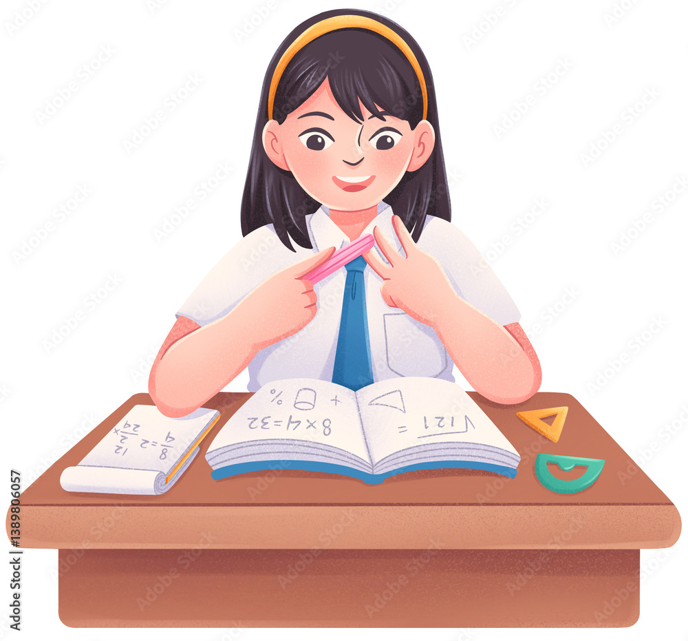 Girl Student Doing Math Illustration