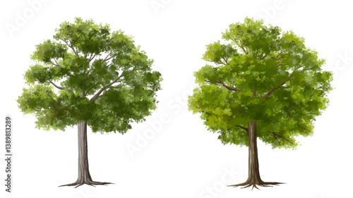 Vertor set of green tree,plants side view for landscape elevations,element for backdrop,eco environment concept design,watercolor greenery scene,shrub