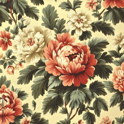 Floral print fabric with peonies