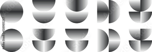Modern artistic semicircle design elements . Many lines form half circles in art style . Wall art , home poster design . Vector abstract shape. Modern art . Contemporary composition .