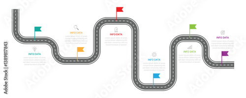 Infographic roadmap design template. Business Timeline of 6 Important Business Events annual business presentation. Vector illustration