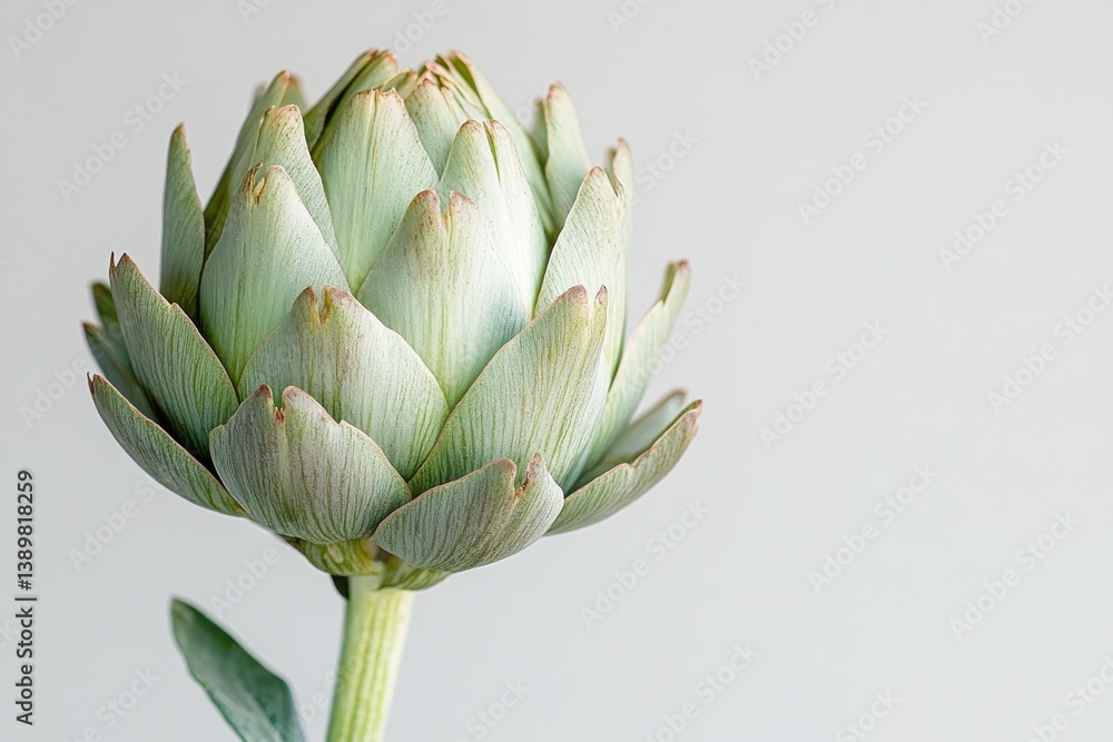 Serene artichoke blossom soft grey green hues against a neutral backdrop Elegant botanical detail Serene artichoke blossom soft grey green hues against a neutral backdrop Elegant botanical detail