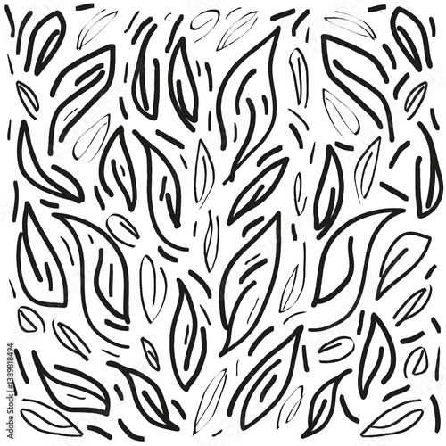 Fond Motif Feuillage Feuille Végétal Composition en Noir et Blanc - Vecteur