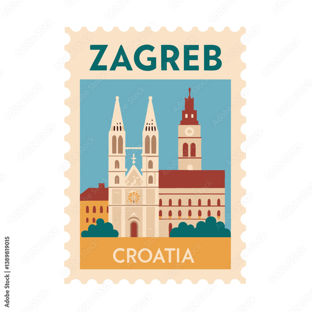 Fototapeta premium Zagreb Croatia Postage Stamp