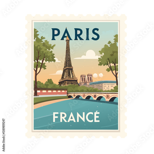 Paris France Postage Stamp Vector