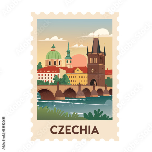 Prague Czechia Postage Stamp Vector