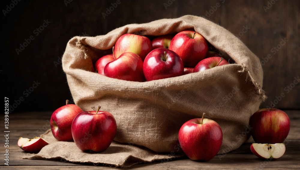 Rustic Fresh Red Apples in a Burlap Sack for a Farm-Fresh Feel