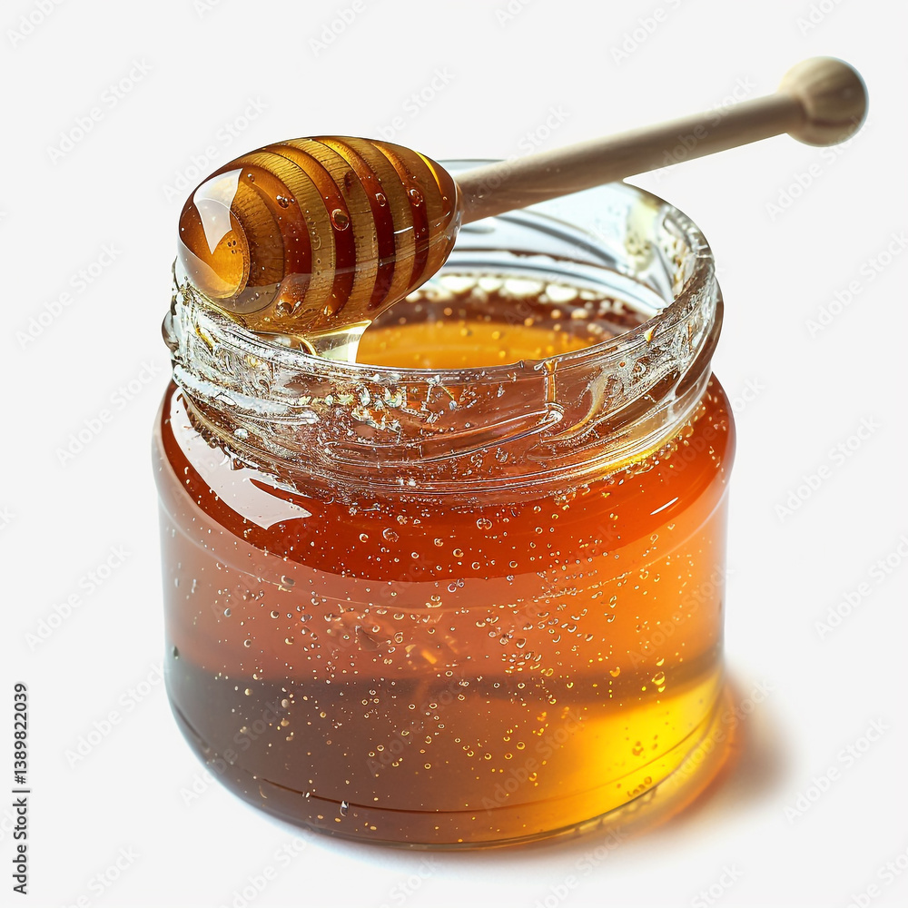 A small glass jar of raw honey with a wooden honey dipper resting on top, captured in ultra-crisp detail and perfect lighting, isolated on a seamless pure white background.
A small glass jar of raw honey with a wooden honey dipper resting on top, captured in ultra-crisp detail and perfect lighting, isolated on a seamless pure white background.