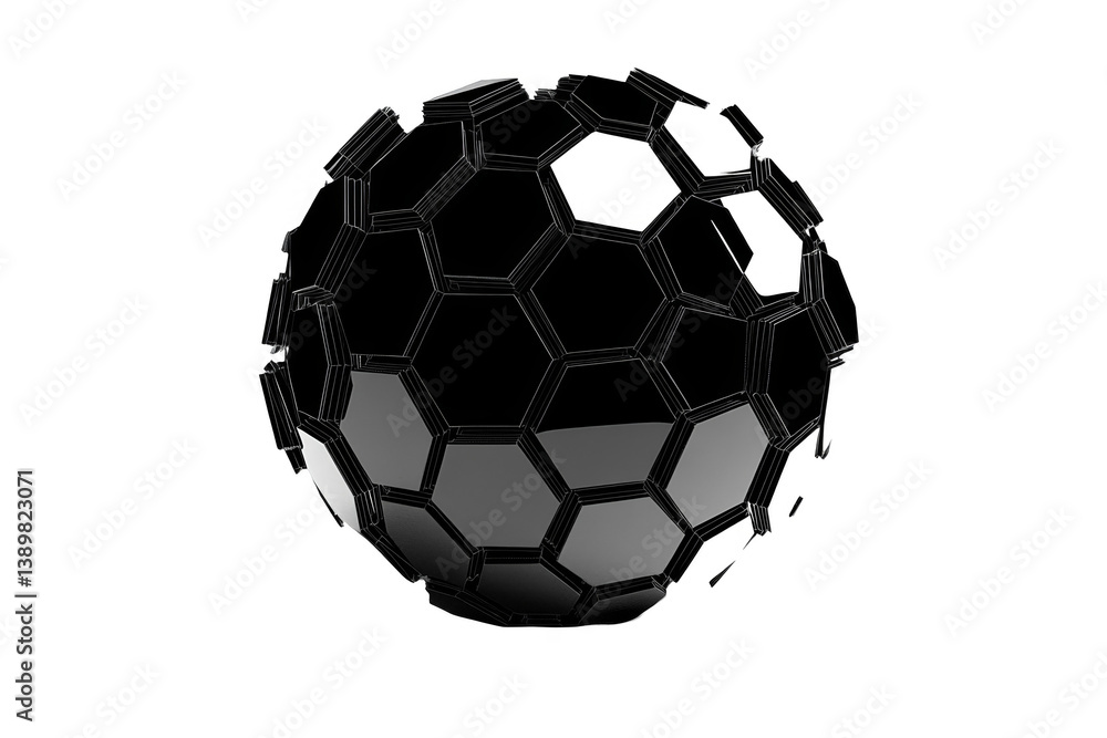 Fototapeta premium Abstract 3D Hexagon Sphere Isolated On Transparent Black Background