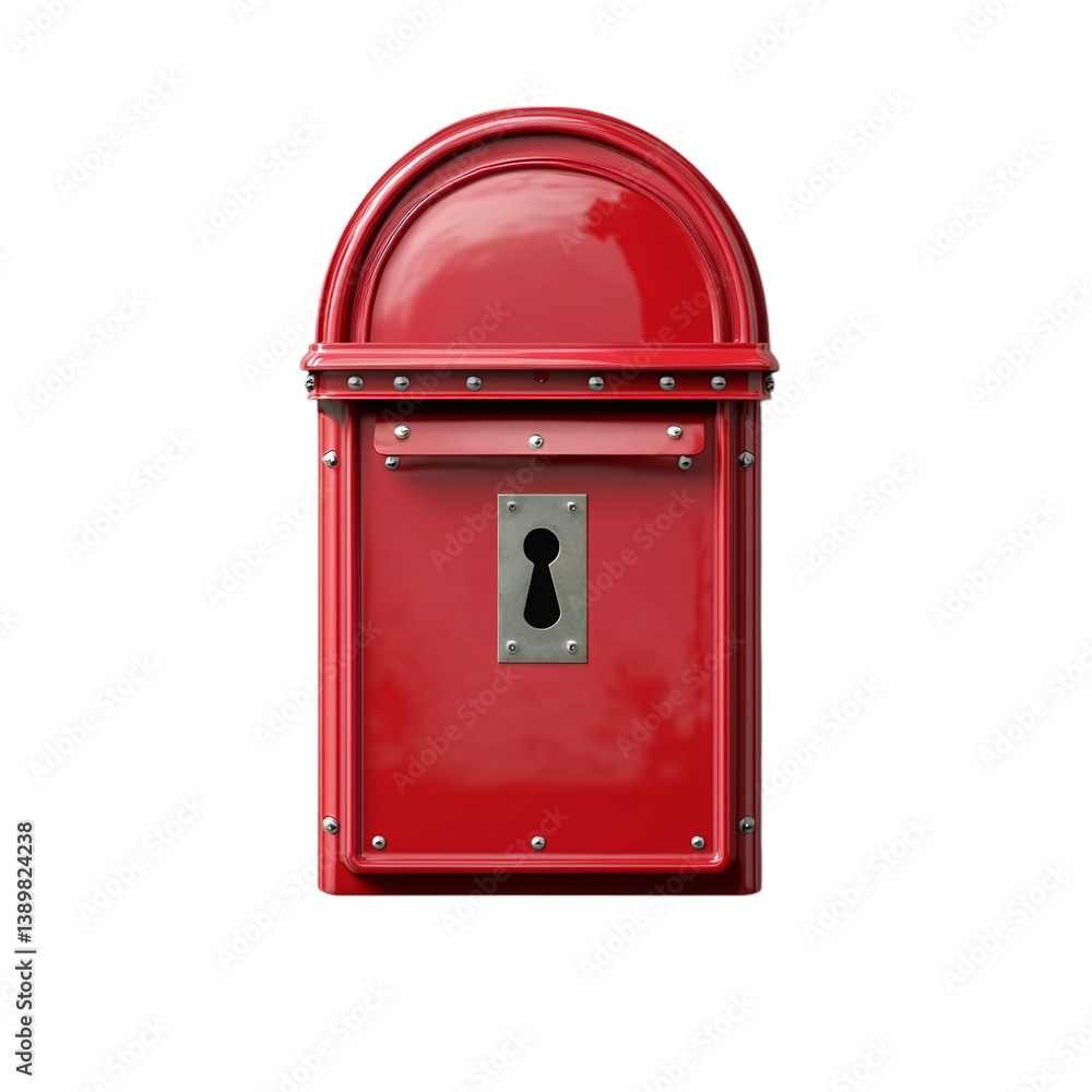 Classic red mailbox with realistic metal texture, isolated transparent background. Classic red mailbox with realistic metal texture, isolated transparent background.