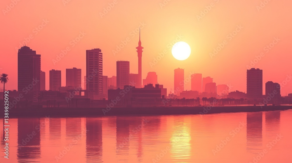 Fototapeta premium Serene Cityscape at Sunrise