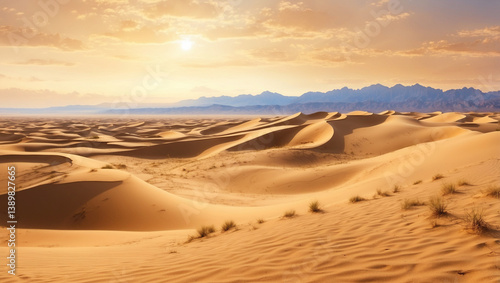 Obraz na płótnie Breathtaking Golden Sand Dunes in a Desert Landscape at Sunset w salonie