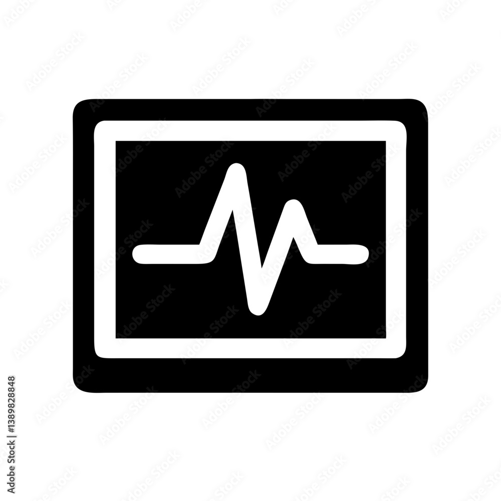 Pulse monitoring icon with waveform on digital screen Pulse monitoring icon with waveform on digital screen