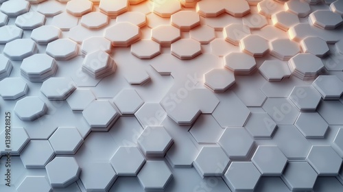 White Hexagonal Tile Pattern 3D Render Modern Scandinavian Aesthetic Soft Lighting