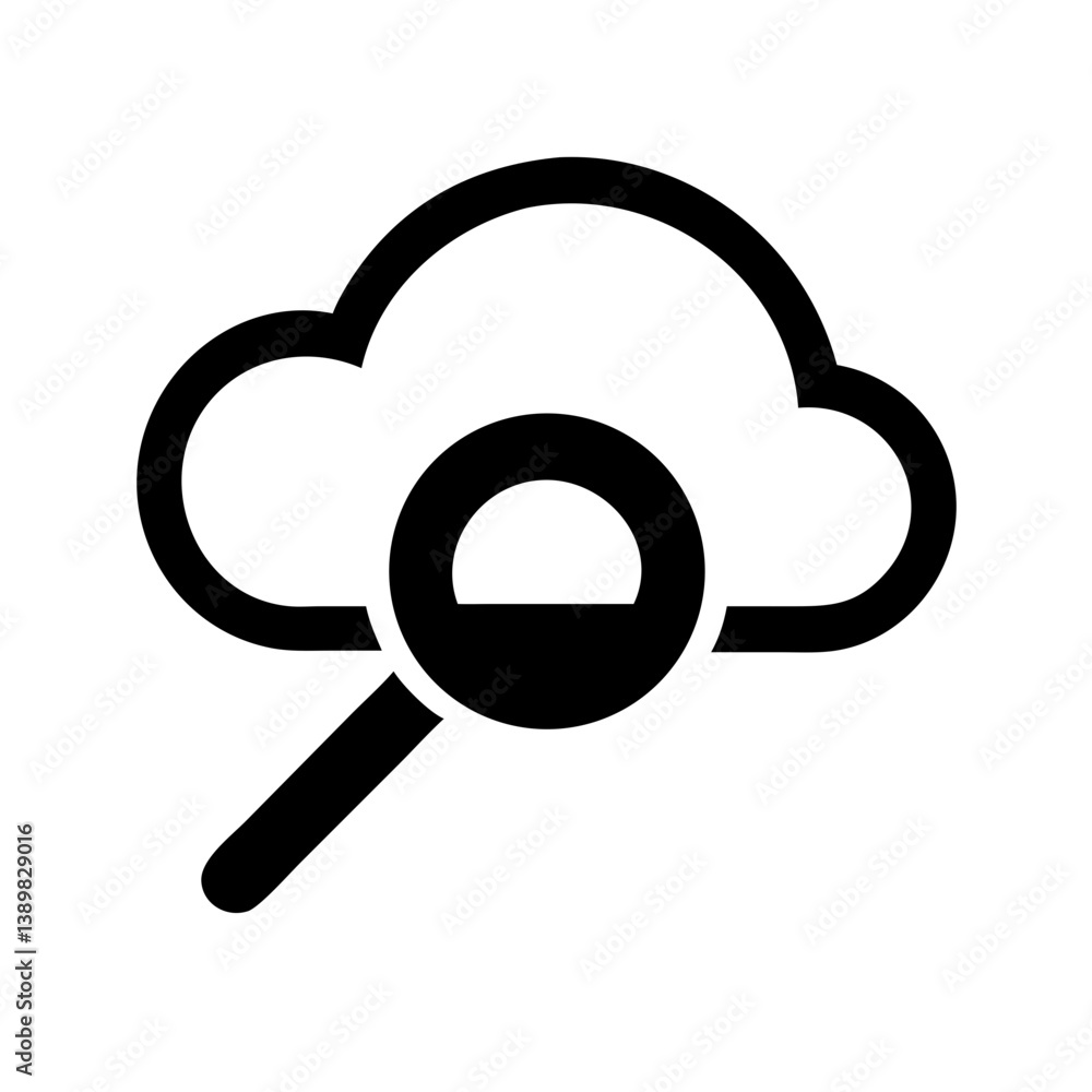 Cloud monitoring icon with magnifier and cloud on dark background Cloud monitoring icon with magnifier and cloud on dark background