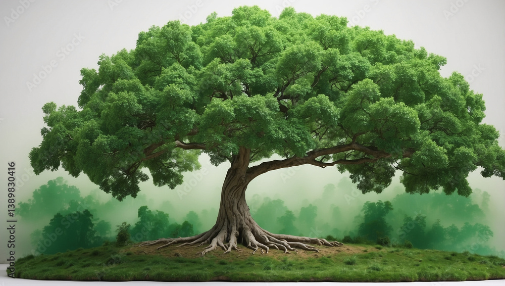 Majestic Green Wide Tree Standing Tall in Nature's Embrace