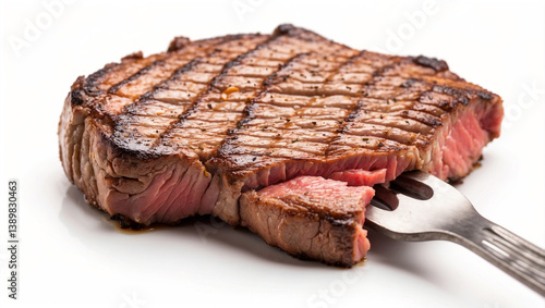 Grilled Beef Steak on a Fork Isolated for Culinary Presentation