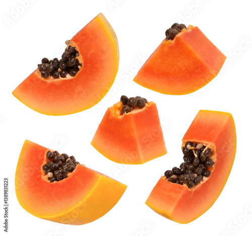 Fotografie Ripe papaya slices isolated, transparent PNG, PNG format