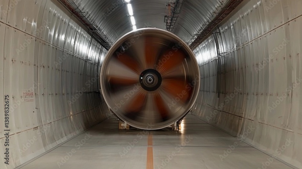 Large turbine engine in a testing facility showcasing aerodynamic technology during performance evaluation
