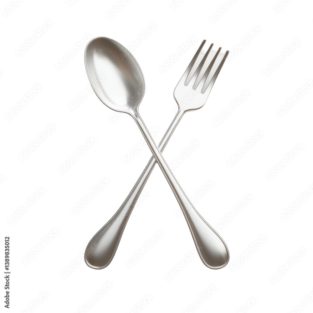 3D rendering of a fork and spoon crossed on a white background, png 3D rendering of a fork and spoon crossed on a white background, png