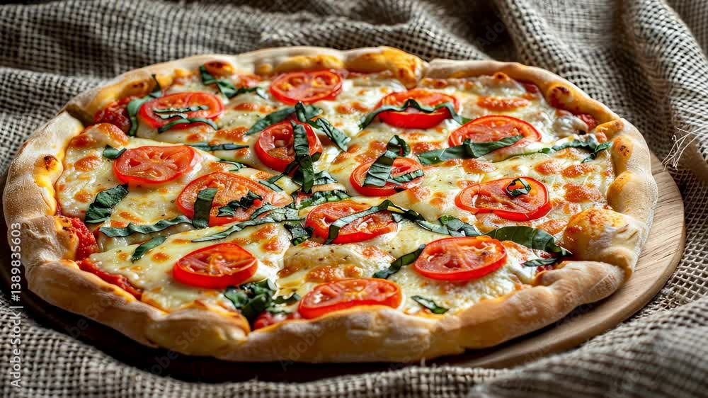 pizza on a burlap background. selective focus pizza on a burlap background. selective focus