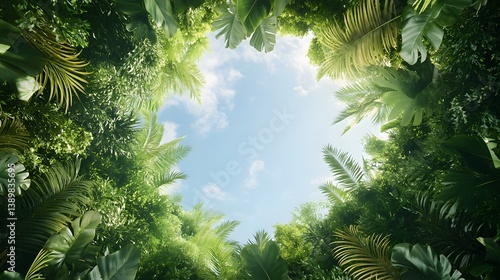 Lush Tropical Rainforest Canopy with Bright Sky View Stunning Nature Background