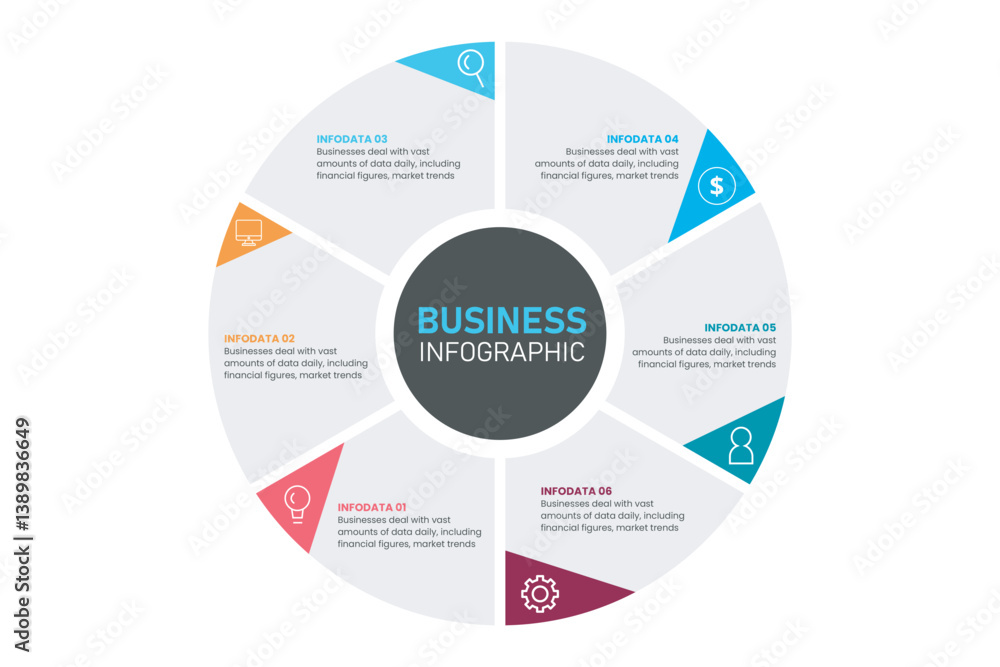 Pie Chart Glassmorphism Infographic Template With 6 Options, Steps, Parts, Segments. Vector Illustration For Business Financial Report. Pie Chart Glassmorphism Infographic Template With 6 Options, Steps, Parts, Segments. Vector Illustration For Business Financial Report.