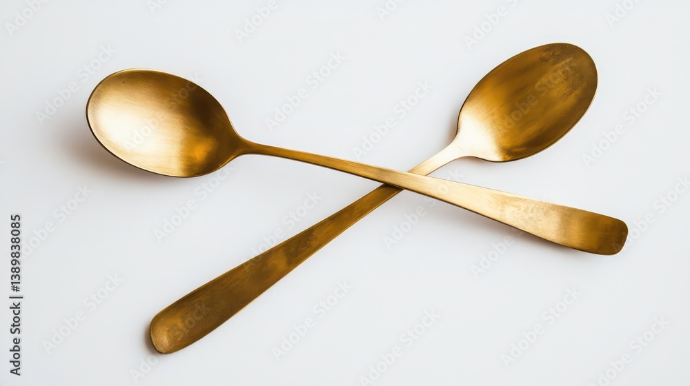 Shiny simple spoon, fork isolated on white background. Utensils placed diagonally. Minimalist photo shows modern silverware. Perfect for mealtime tableware promotion. Simple elegant presentation of Shiny simple spoon, fork isolated on white background. Utensils placed diagonally. Minimalist photo shows modern silverware. Perfect for mealtime tableware promotion. Simple elegant presentation of