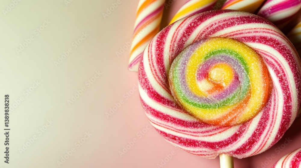 custom made wallpaper toronto digitalColorful Swirl Lollipop on a Pastel Background with Striped Candy Sticks in the Background