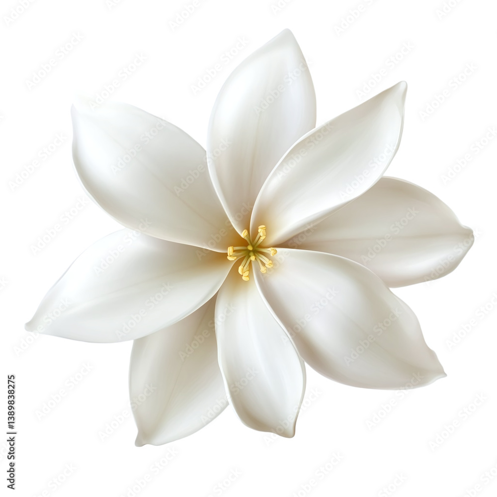 Fototapeta premium Fresh jasmine flower bloom with delicate petals, realistic detail, isolated transparent background.