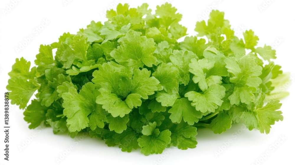 Obraz premium Fresh Parsley Bunch, Vibrant Green Herb Leaves, Culinary Ingredient, Healthy Food, Isolated on White Background