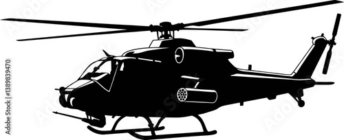 Military Helicopter Silhouette – Side View Vector Illustration