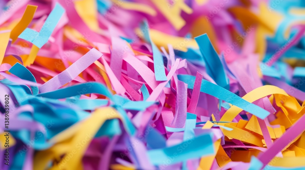 Fototapeta premium Vibrant and Colorful Arrangement of Scattered Paper Shreds Creating A Dynamic Abstract Background