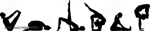 set silhouette woman doing stretching in different angles, vector