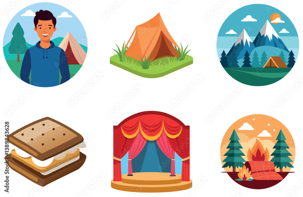 Naklejka premium Camping Bundle. Adventure-Ready Backpacking Gear Collection Stickers