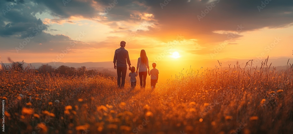 Fototapeta premium A Loving Family Enjoying a Joyful Sunset Together