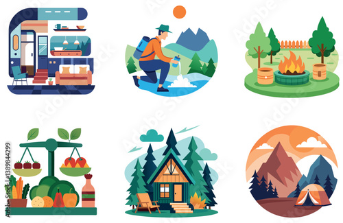 Camping Bundle. Scenic Night Sky Adventure Collection Stickers