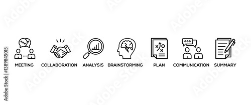 Brief banner web icon vector illustration concept for a briefing of business plan with an icon of meeting, collaboration, analysis, brainstorming, plan, communication, and summary