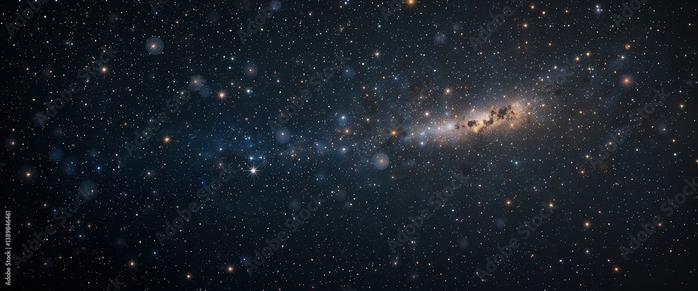 Fototapeta premium A vast, very dark sky is filled with countless shimmering stars, twinkling like diamonds against the deep blue-black backdrop, creating a serene and enchanting night scene.