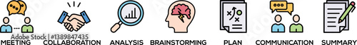 Brief banner web icon vector illustration concept for a briefing of business plan with an icon of meeting, collaboration, analysis, brainstorming, plan, communication, and summary