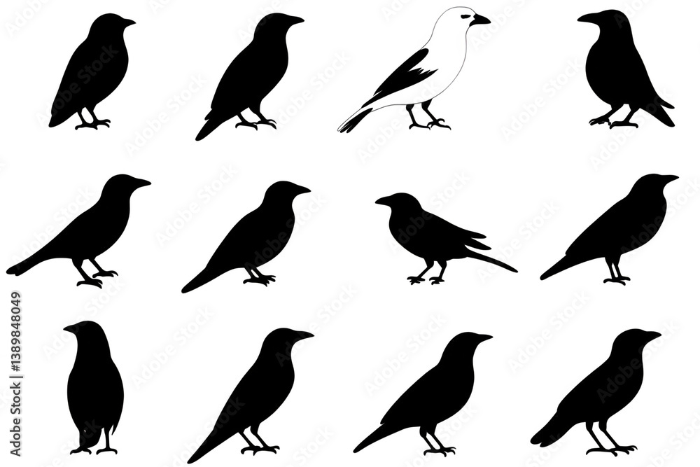 Fototapeta premium Digital Illustration Black Bird Silhouette Isolated On Transparent Background