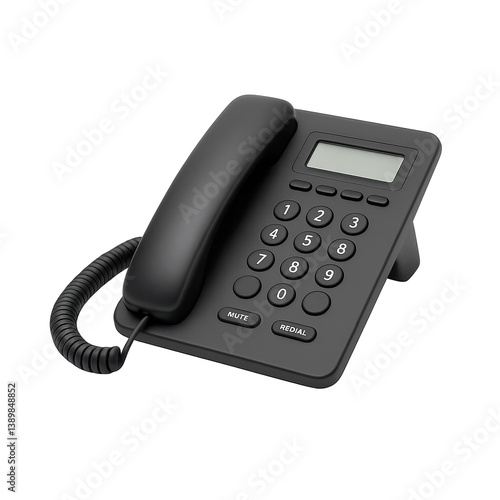 Black office telephone isolated on transparent background