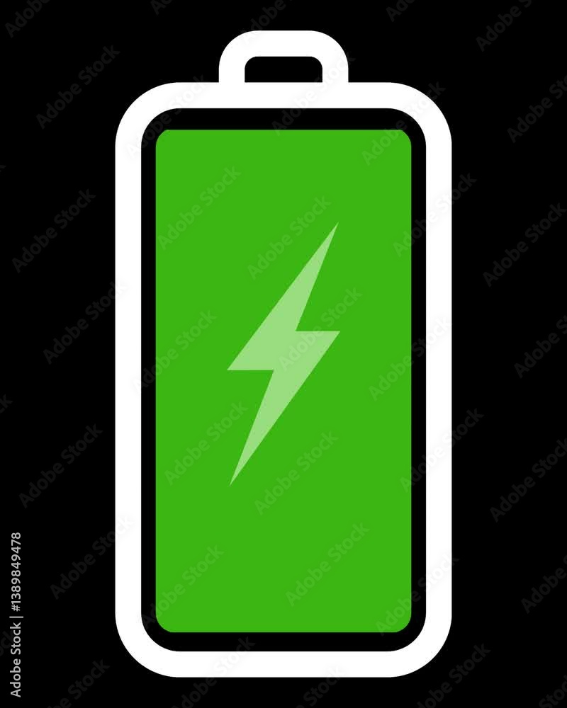 Ikon baterai bercahaya dengan petir dan transisi warna dinamis. Dirancang untuk kebutuhan grafis teknologi, hemat energi, UI mobile, dan tema pengisian daya.