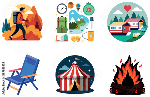 Camping Bundle. Romantic Couple River Camping Collection Stickers
