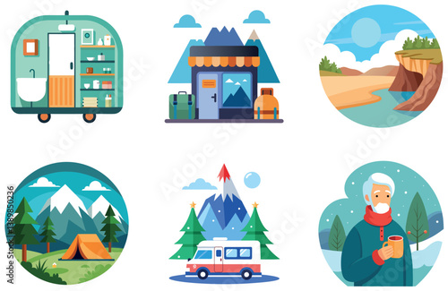 Camping Bundle. Silver Truck Towing Adventure Collection Stickers