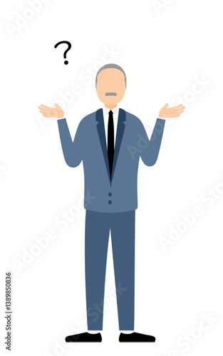 Simple illustration of businessman in business suit questioning