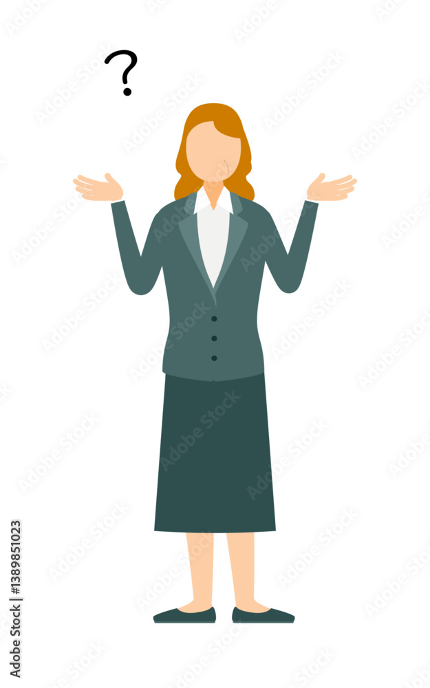 Simple illustration of businesswoman in business suit questioning