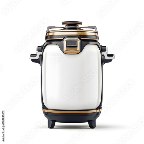 Modern Electric Rice Cooker Stylish Kitchen Appliance with White Body and Gold Accents